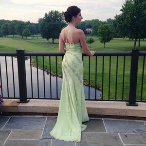 Lime Green Strapless Embellished Formal Dress